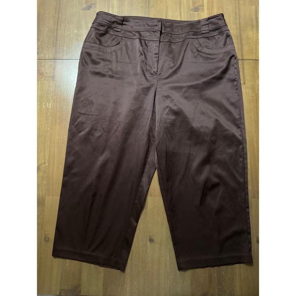 Brown Satin Capri Pants Women Size 16 Mid Rise Elegant Casual - Picture 2 of 6